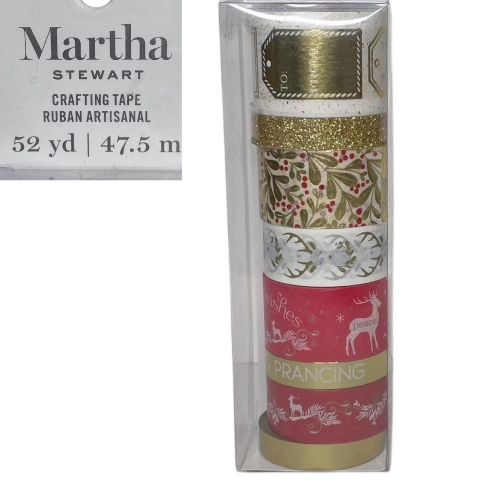 8 Rolls Martha Stewart Christmas Holiday Washi Tape Craft Red Gold Shine 52 yds